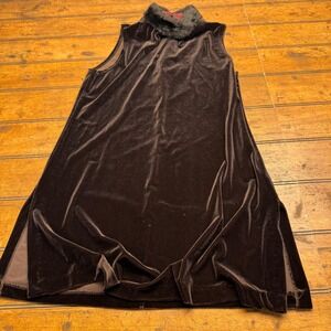 CITI DRESS Velvet Faux Fur Collar Mini Dress Women Size 8 Dark Brown VTG VINTAGE